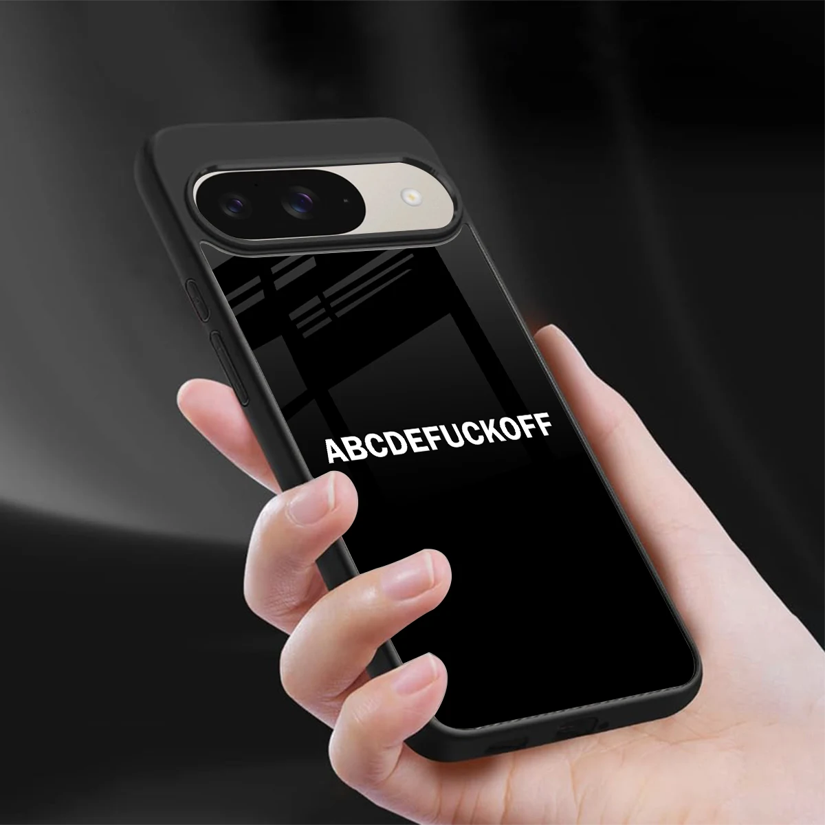 ABCDEFUCKOFF Black sleek google pixel 9 cover with tempered glass back and TPU edges
