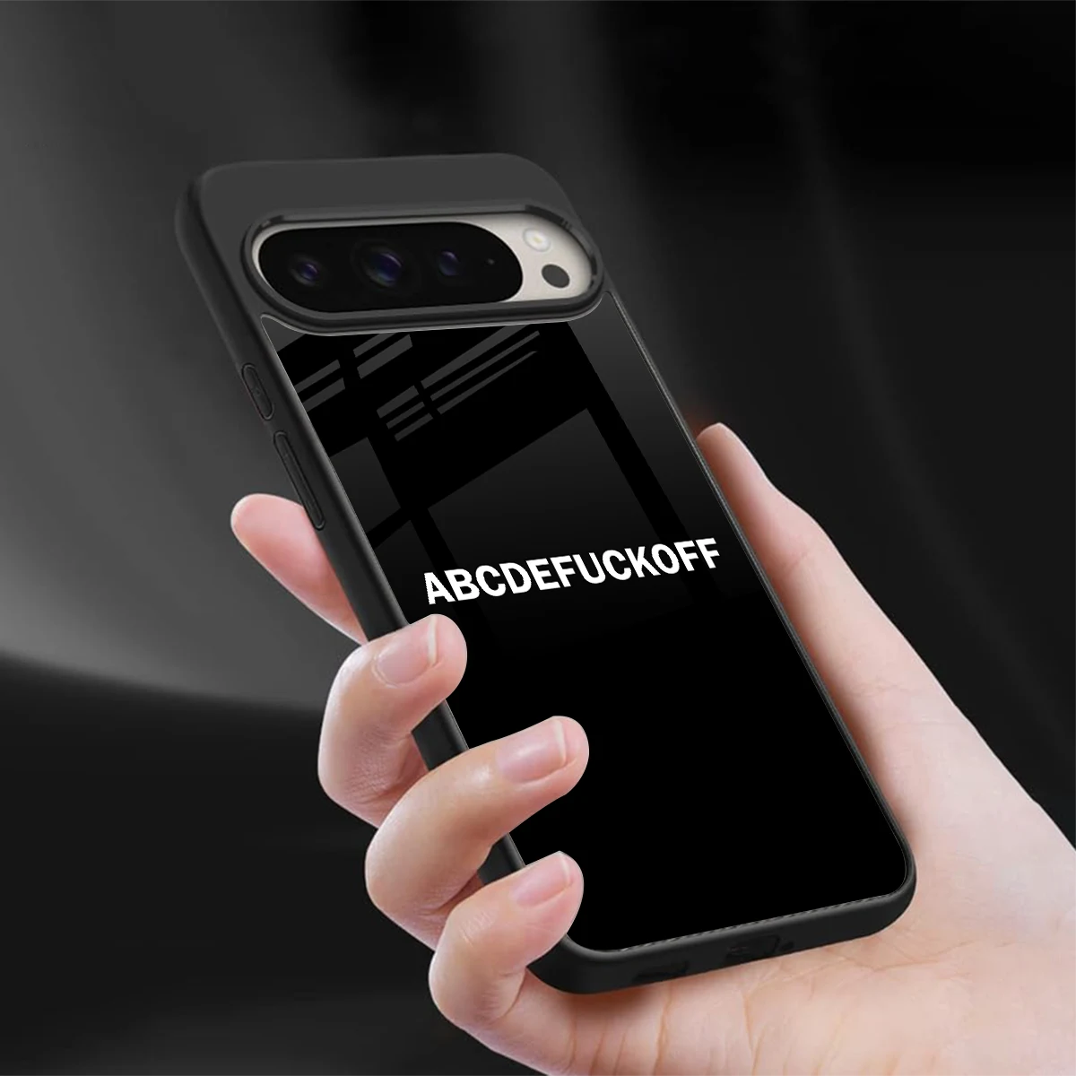 ABCDEFUCKOFF Black sleek google pixel 9 pro xl cover with tempered glass back and TPU edges