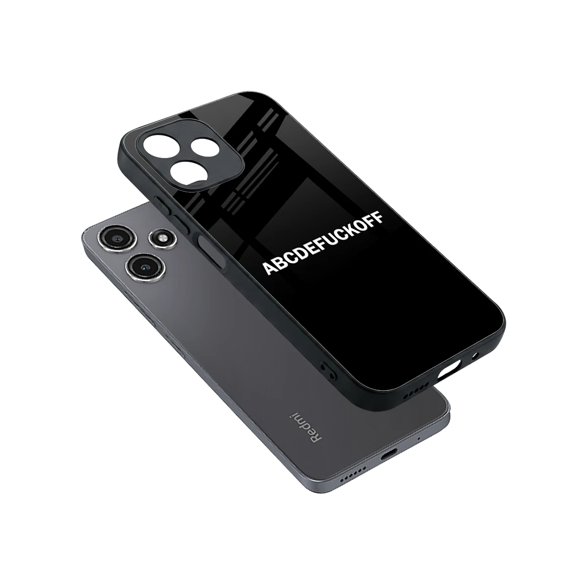 ABCDEFUCKOFF Black sleek redmi 12 5g cover with tempered glass back and TPU edges