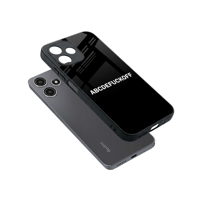 ABCDEFUCKOFF Black sleek redmi 12 5g cover with tempered glass back and TPU edges