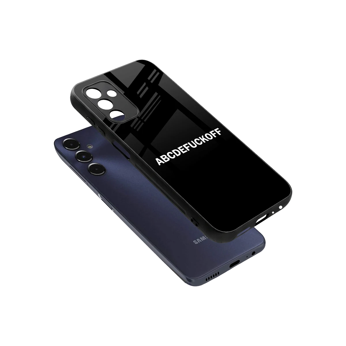 ABCDEFUCKOFF Black sleek samsung galaxy m14 5g cover with tempered glass back and TPU edges