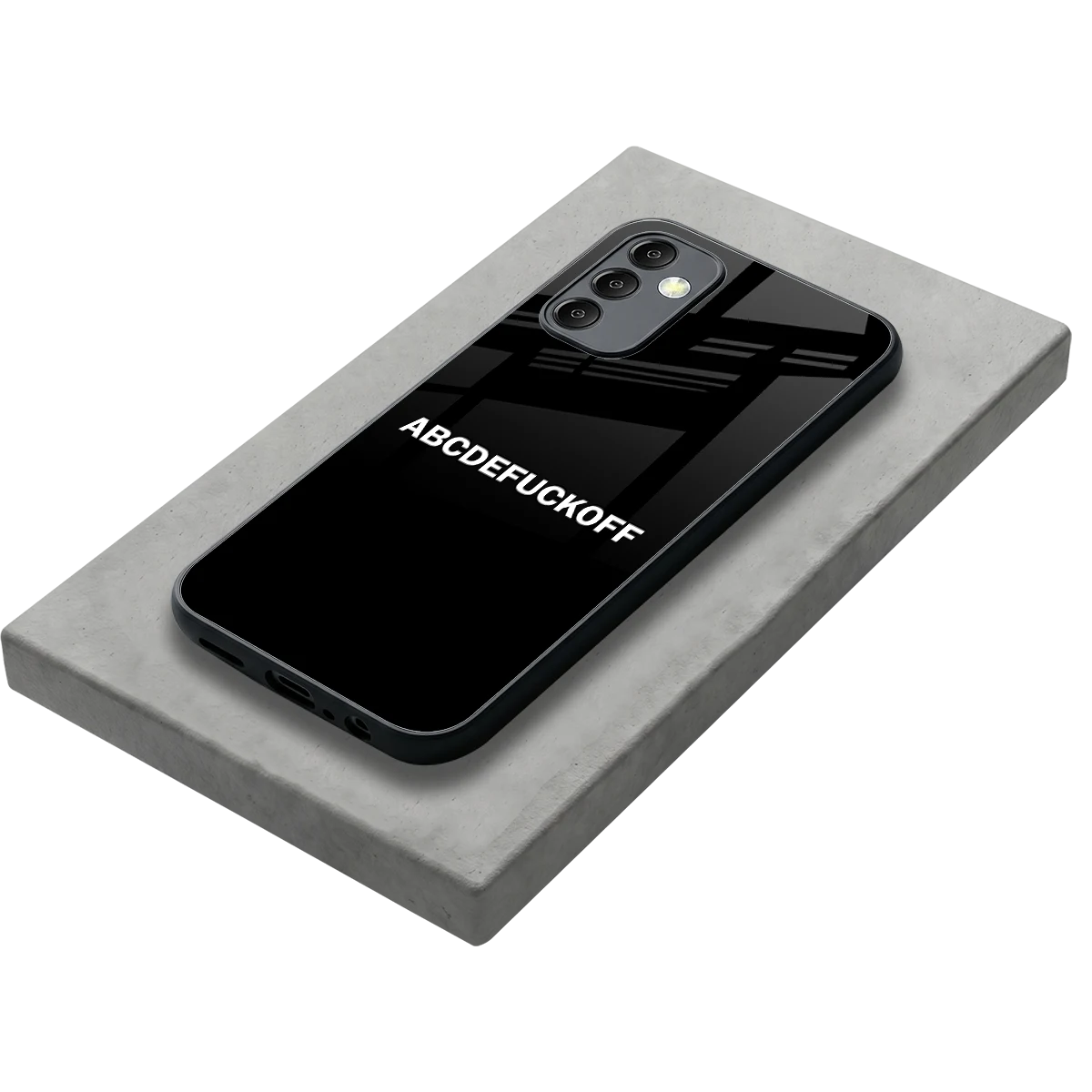ABCDEFUCKOFF Black stylish phone case for samsung galaxy m14 5g | glossy glass and slim fit