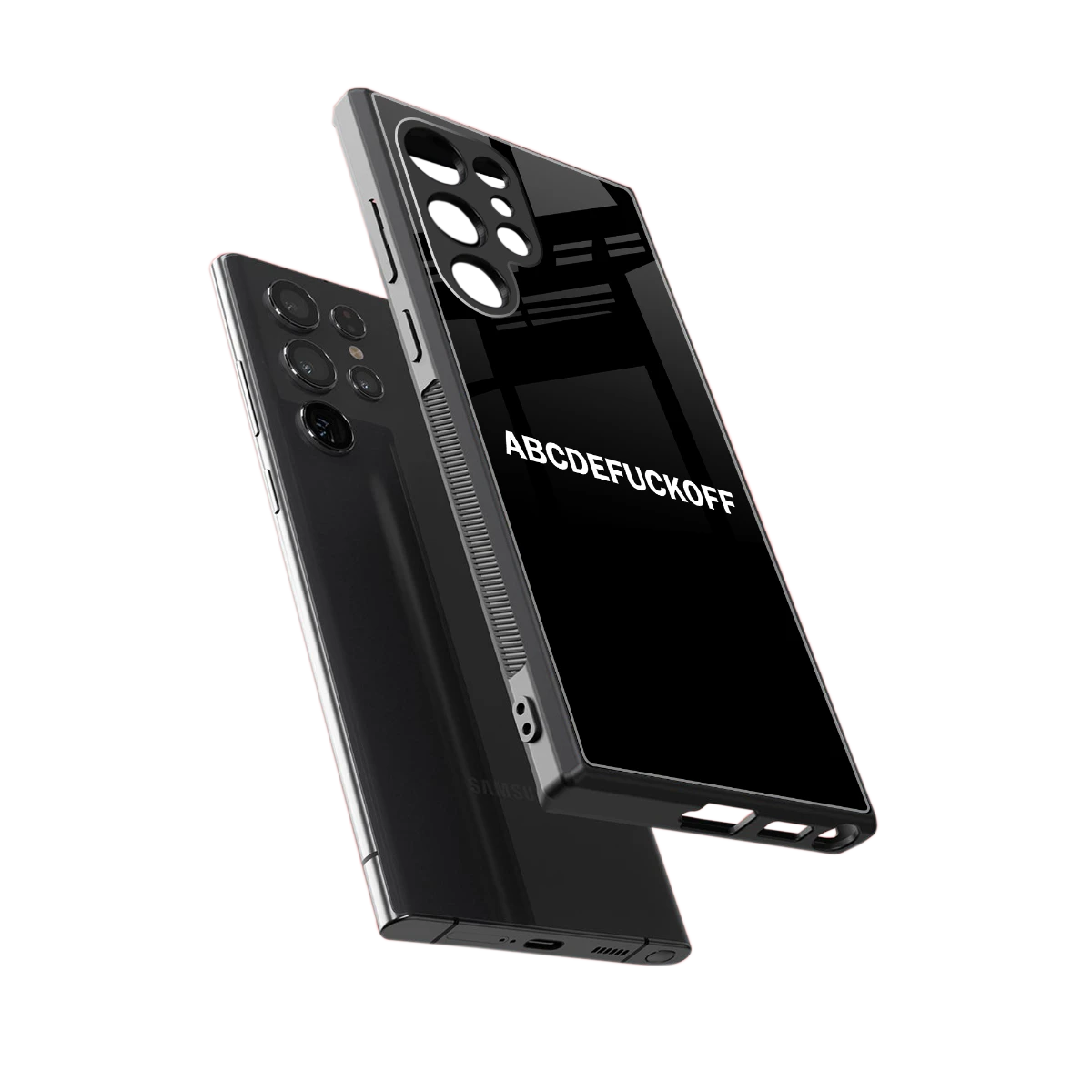 ABCDEFUCKOFF Black sleek samsung galaxy s23 ultra cover with tempered glass back and TPU edges