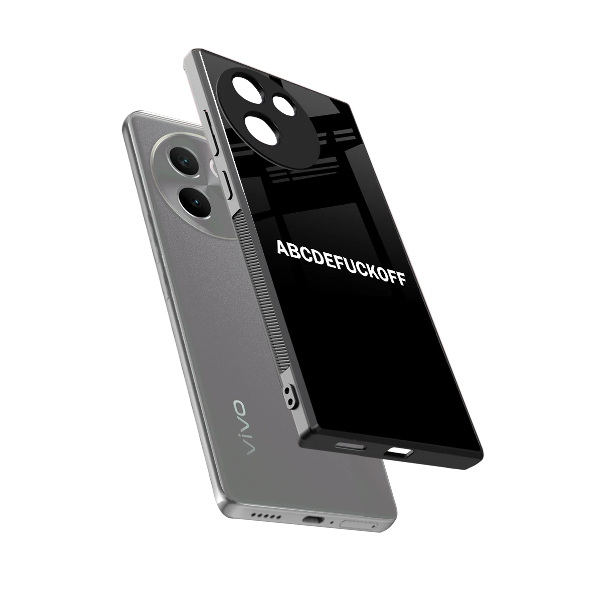 ABCDEFUCKOFF Black sleek vivo v30e cover with tempered glass back and TPU edges
