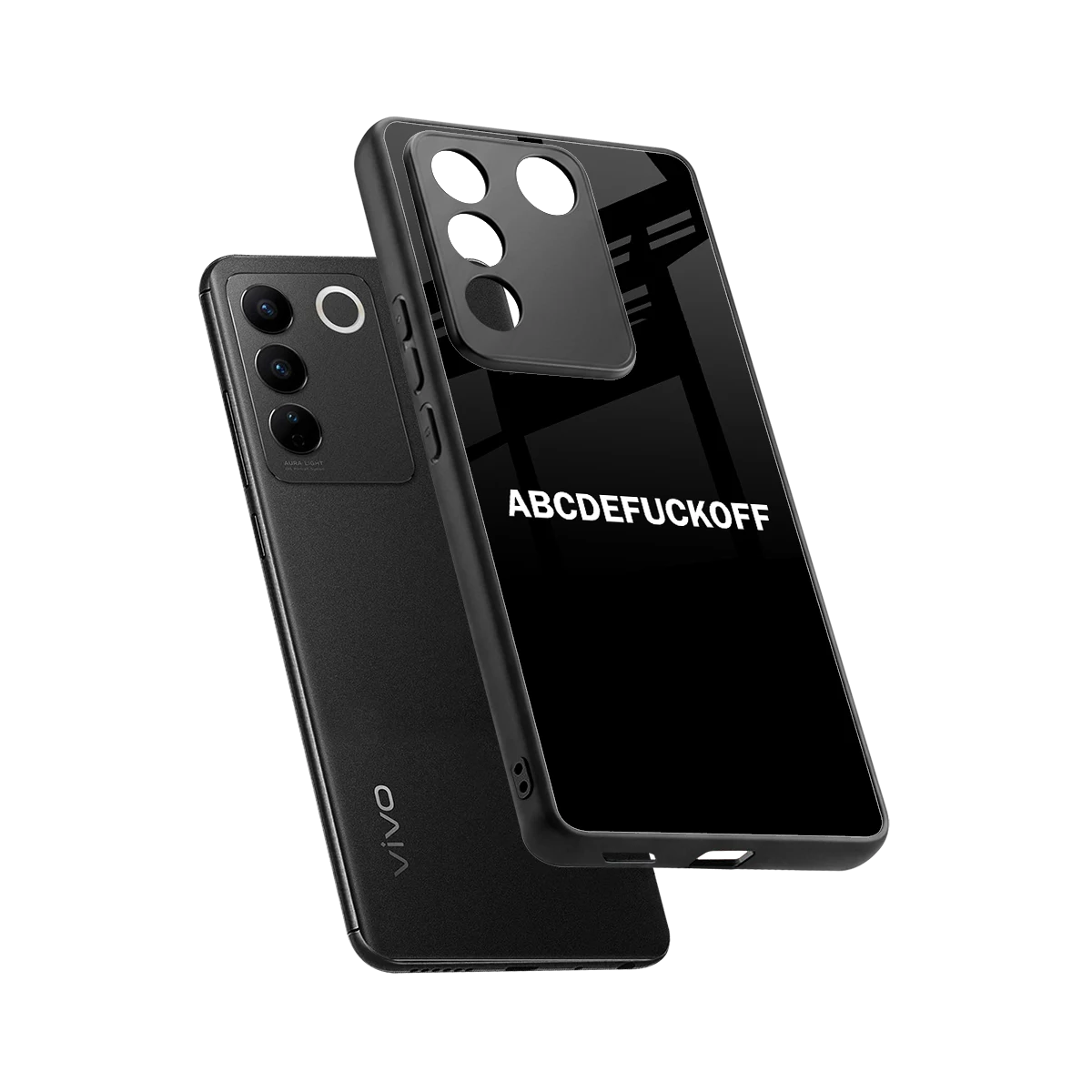 ABCDEFUCKOFF Black sleek vivo v27 5g cover with tempered glass back and TPU edges