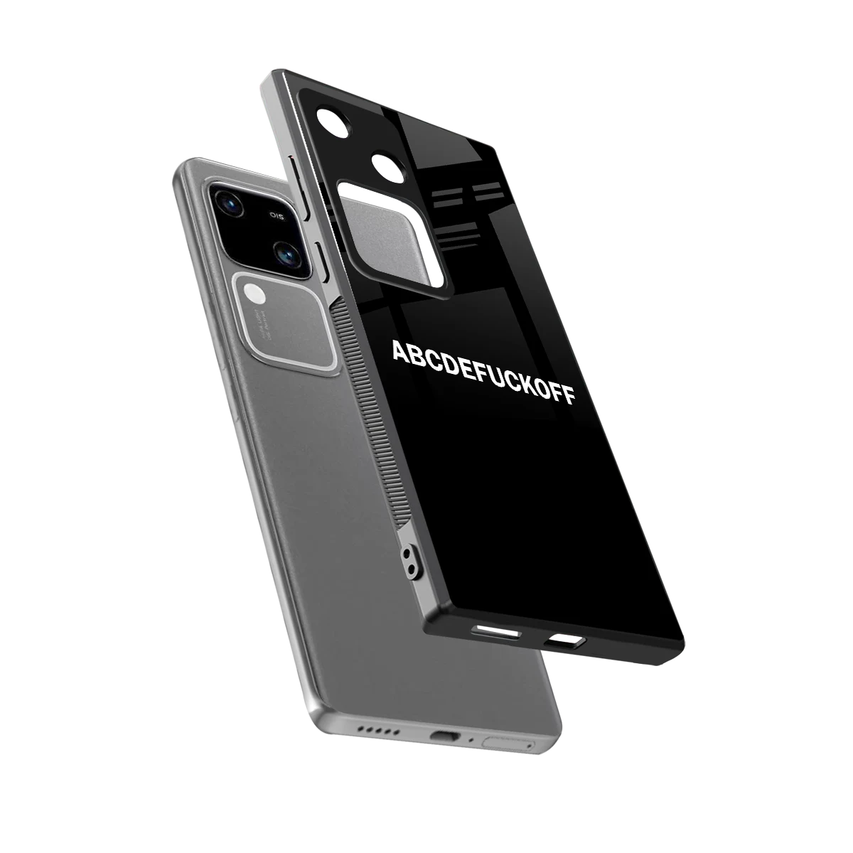 ABCDEFUCKOFF Black sleek vivo v30 cover with tempered glass back and TPU edges