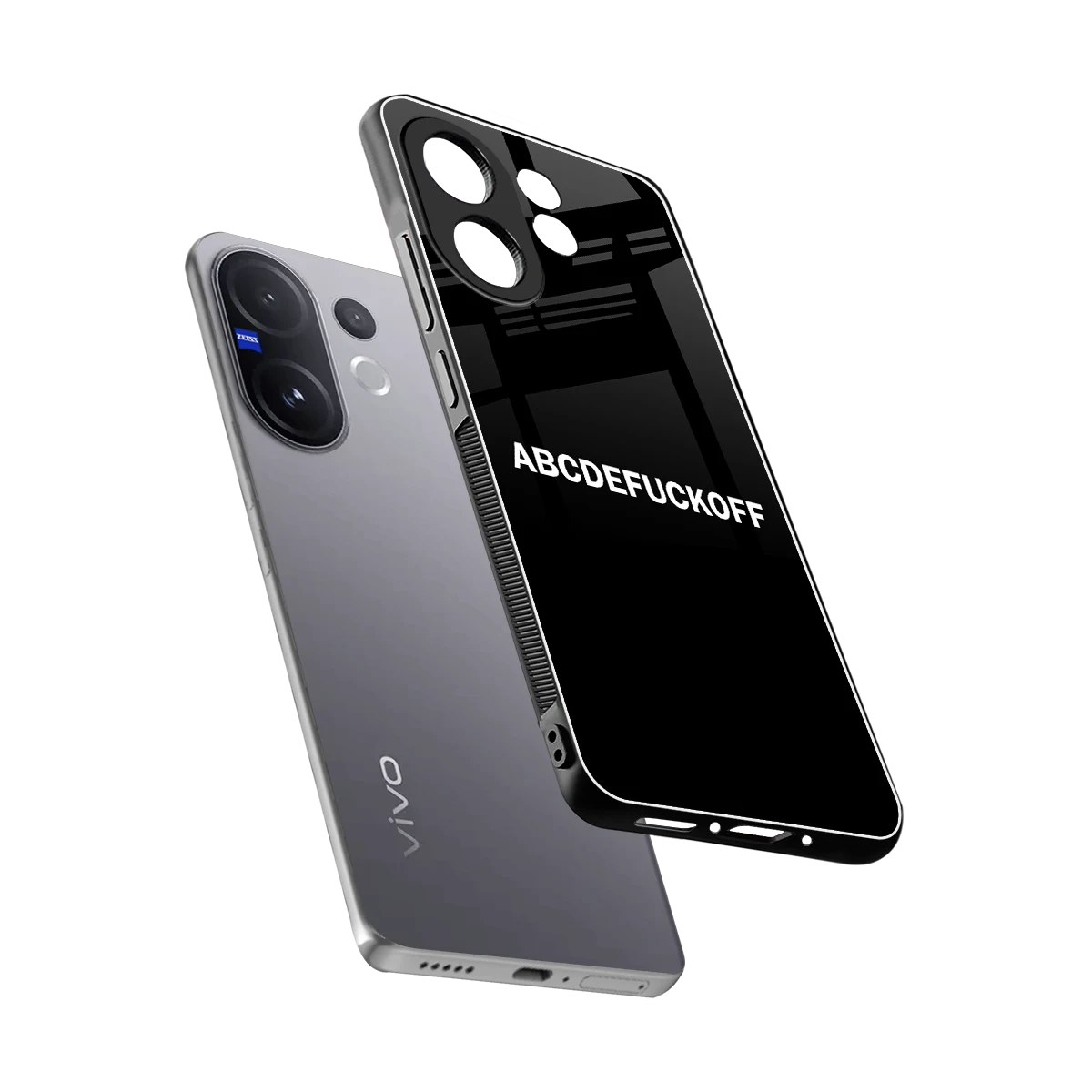 ABCDEFUCKOFF Black sleek vivo v60 cover with tempered glass back and TPU edges