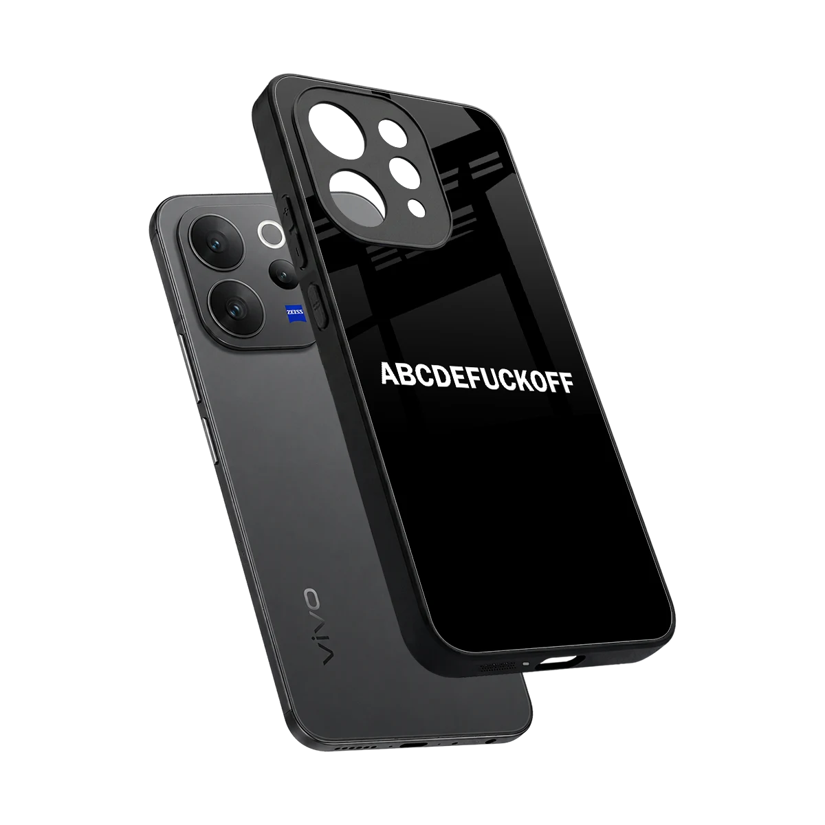 ABCDEFUCKOFF Black sleek vivo v70 elite cover with tempered glass back and TPU edges