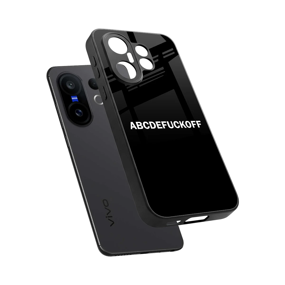 ABCDEFUCKOFF Black sleek vivo x200 fe cover with tempered glass back and TPU edges