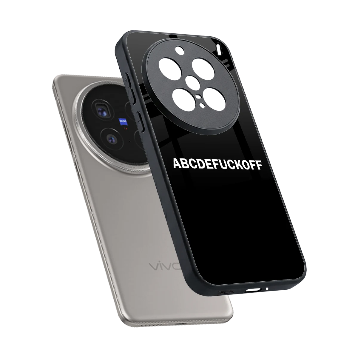 ABCDEFUCKOFF Black sleek vivo x200 pro cover with tempered glass back and TPU edges