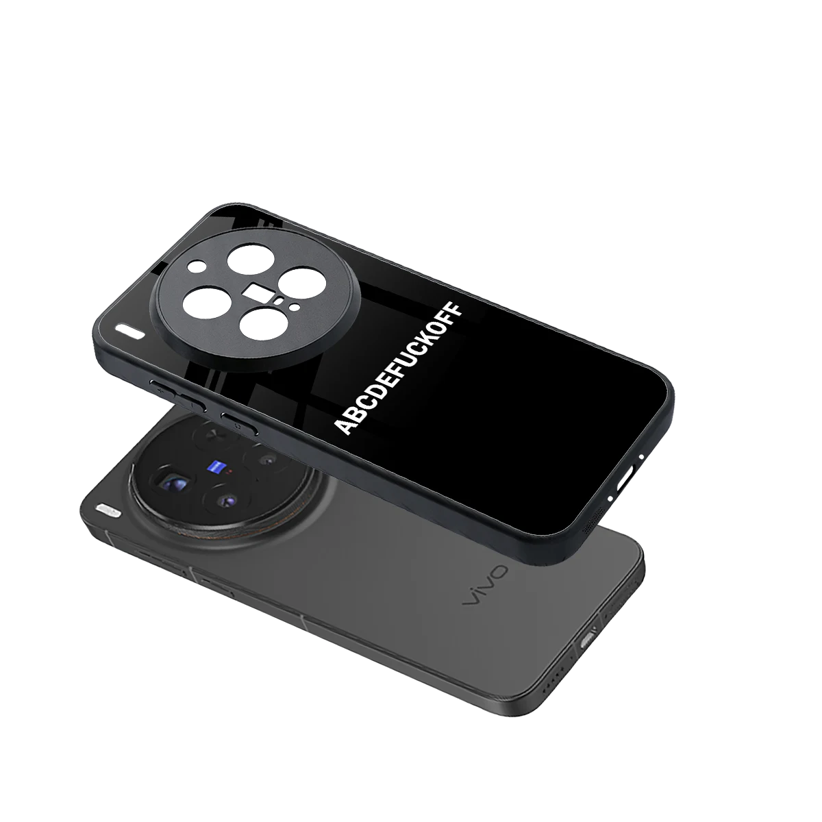 ABCDEFUCKOFF Black sleek vivo x300 pro cover with tempered glass back and TPU edges