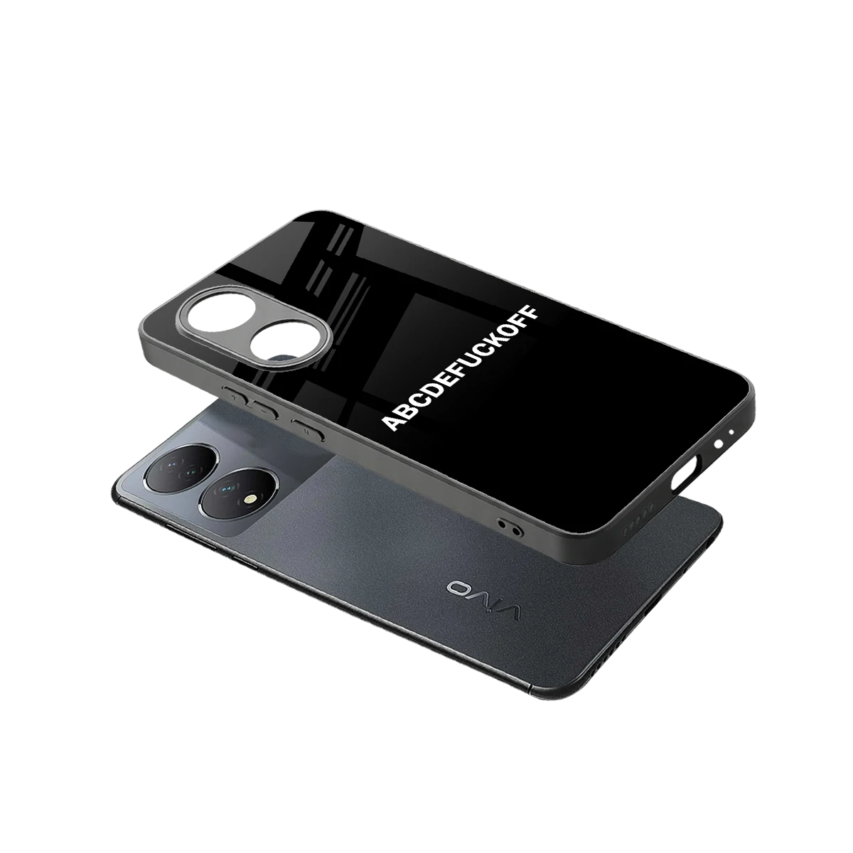 ABCDEFUCKOFF Black sleek Vivo-y100 cover with tempered glass back and TPU edges