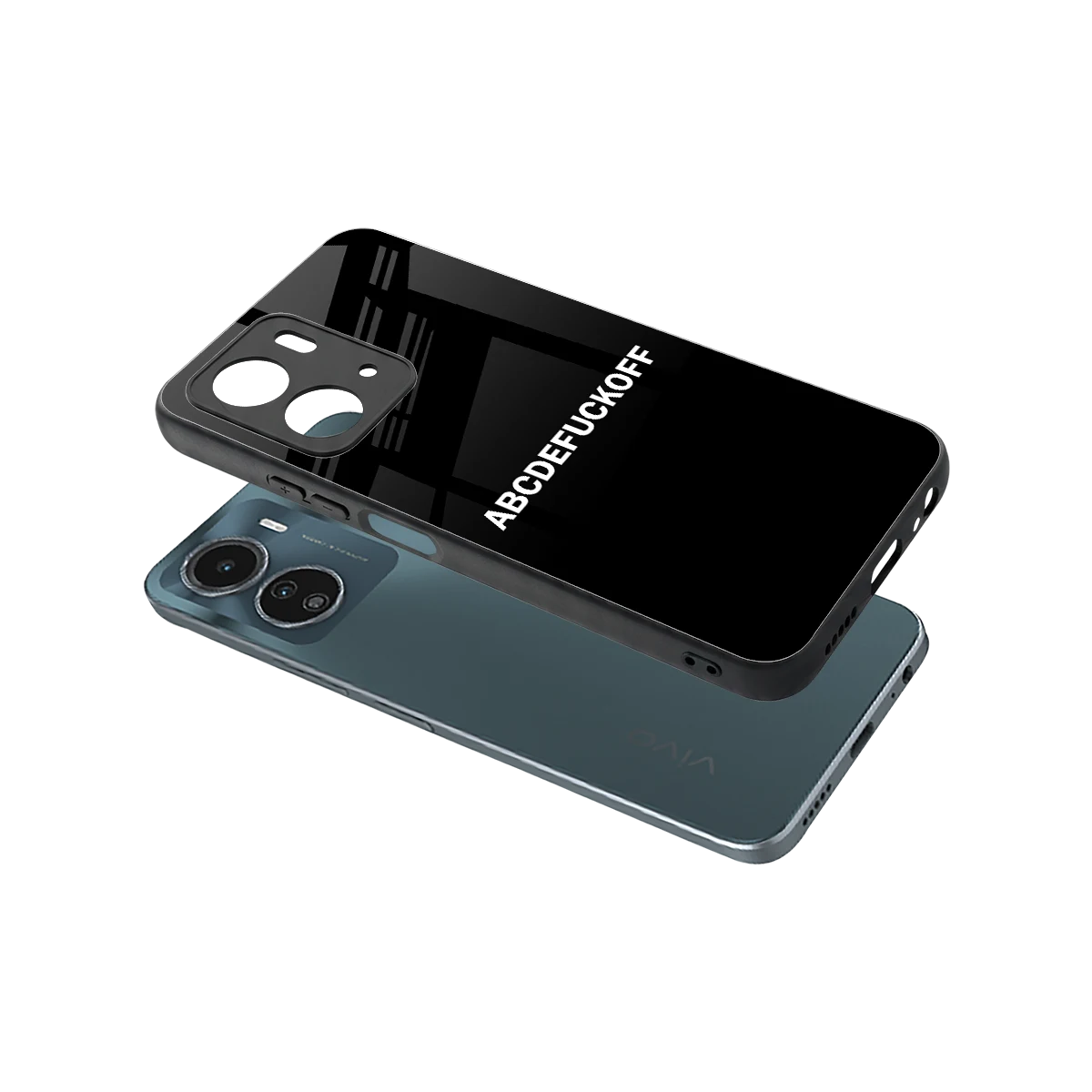 ABCDEFUCKOFF Black sleek vivo y16 cover with tempered glass back and TPU edges