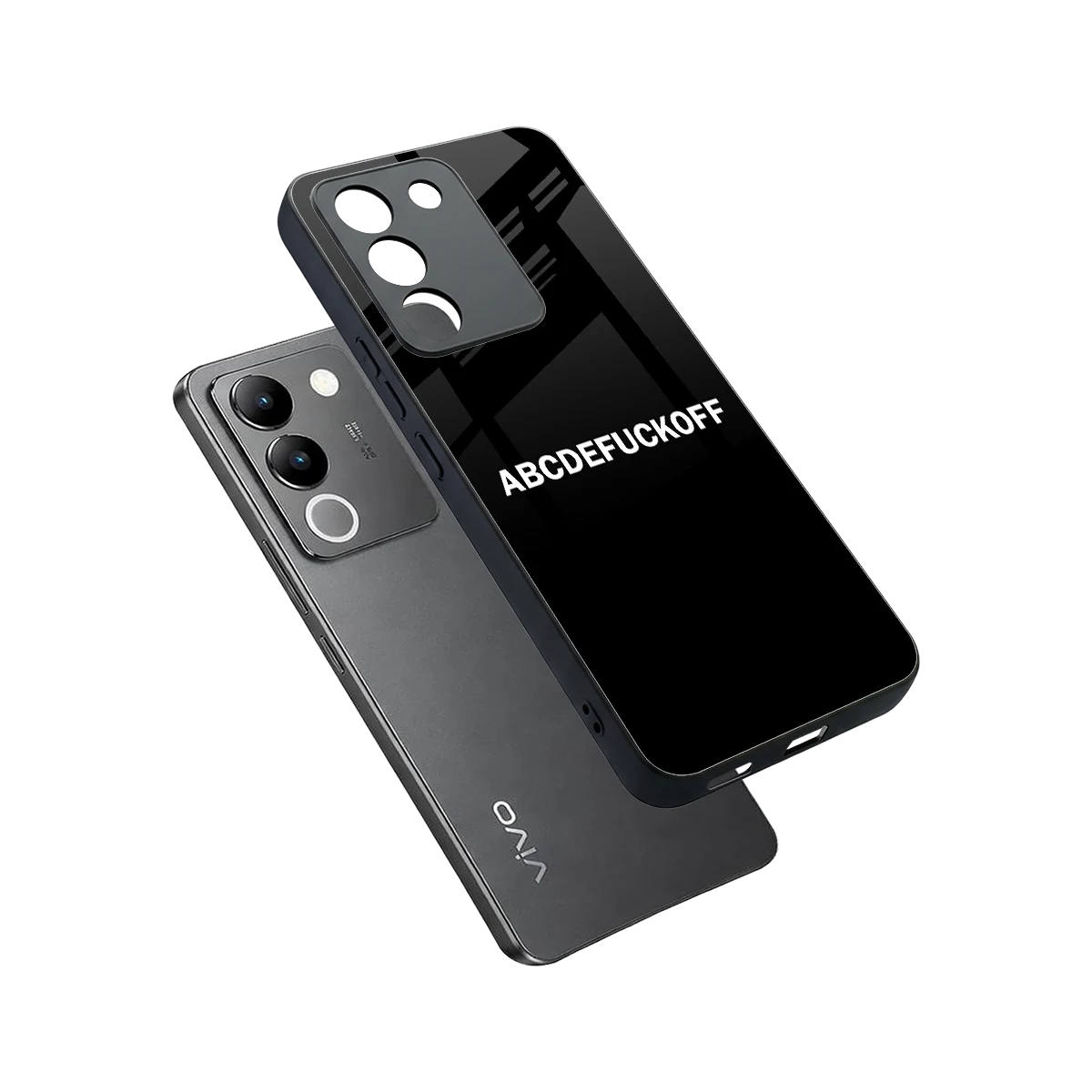 ABCDEFUCKOFF Black sleek vivo y200 5g cover with tempered glass back and TPU edges