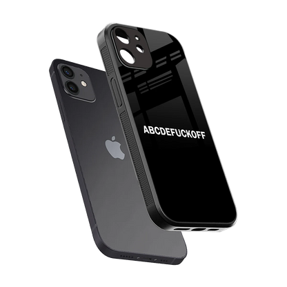 ABCDEFUCKOFF Black sleek iphone 12 cover with tempered glass back and TPU edges