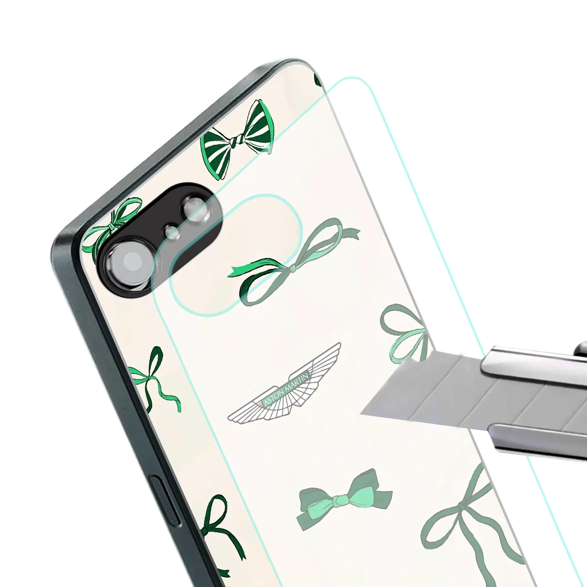 AM X Bows stylish phone case for iphone 16e | glossy glass and slim fit