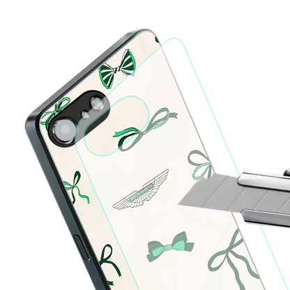 AM X Bows stylish phone case for iphone 16e | glossy glass and slim fit