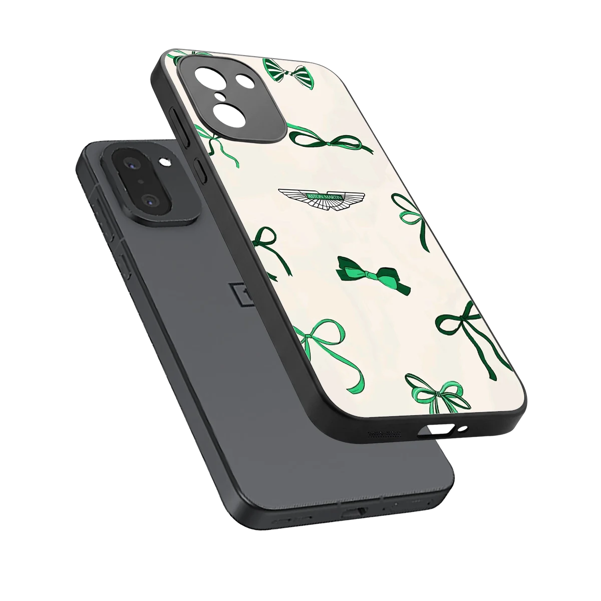 AM X Bows sleek oneplus 15r cover with tempered glass back and TPU edges