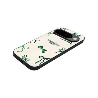 AM X Bows stylish phone case for google pixel 10 | glossy glass and slim fit