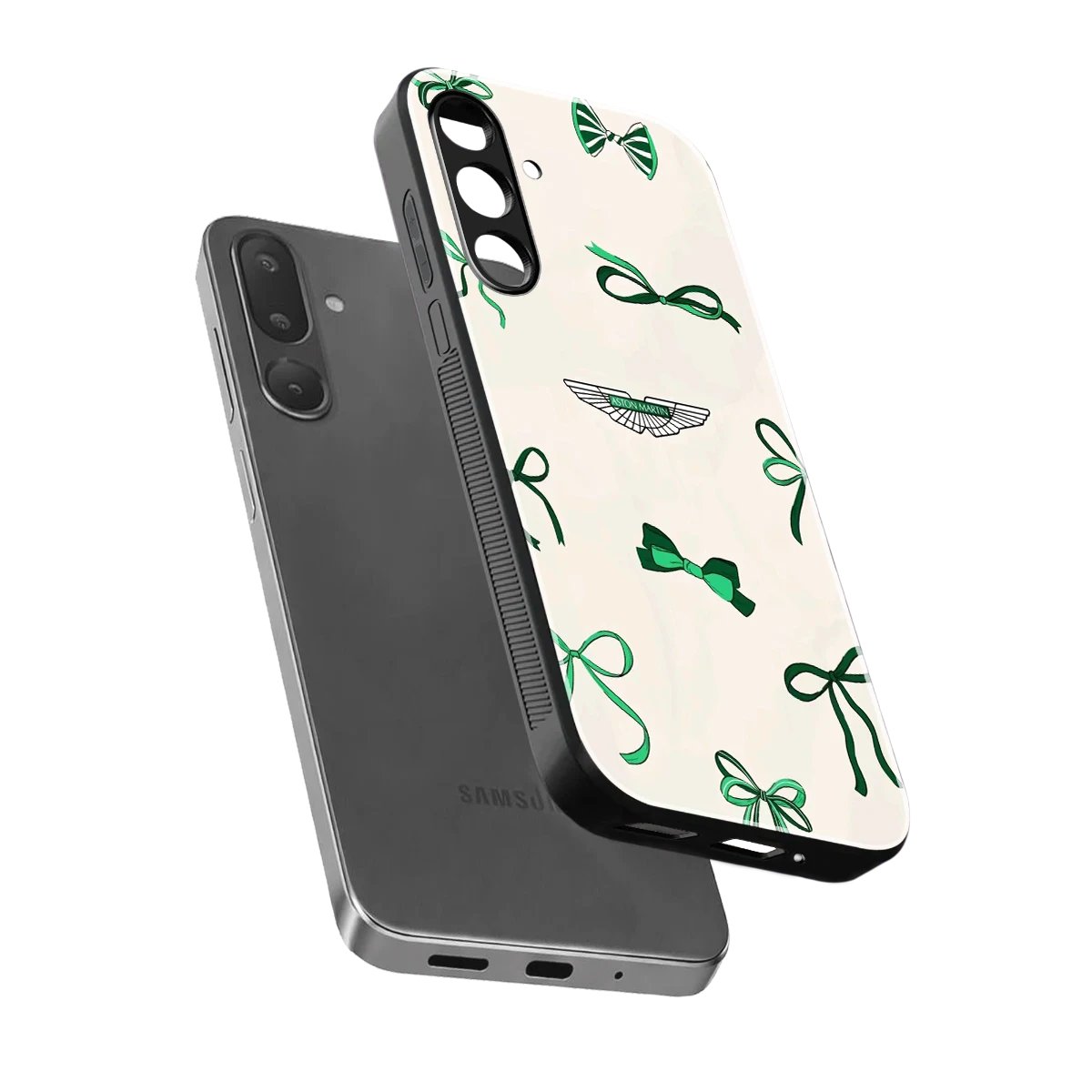 AM X Bows sleek samsung galaxy m56 5g cover with tempered glass back and TPU edges