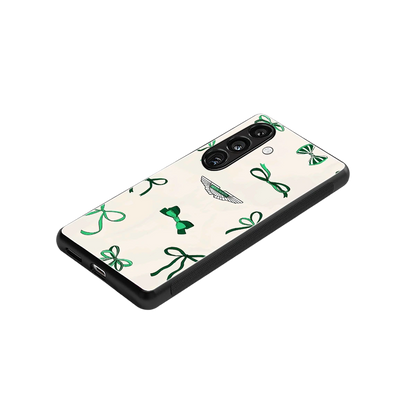 AM X Bows stylish phone case for samsung galaxy s24 | glossy glass and slim fit