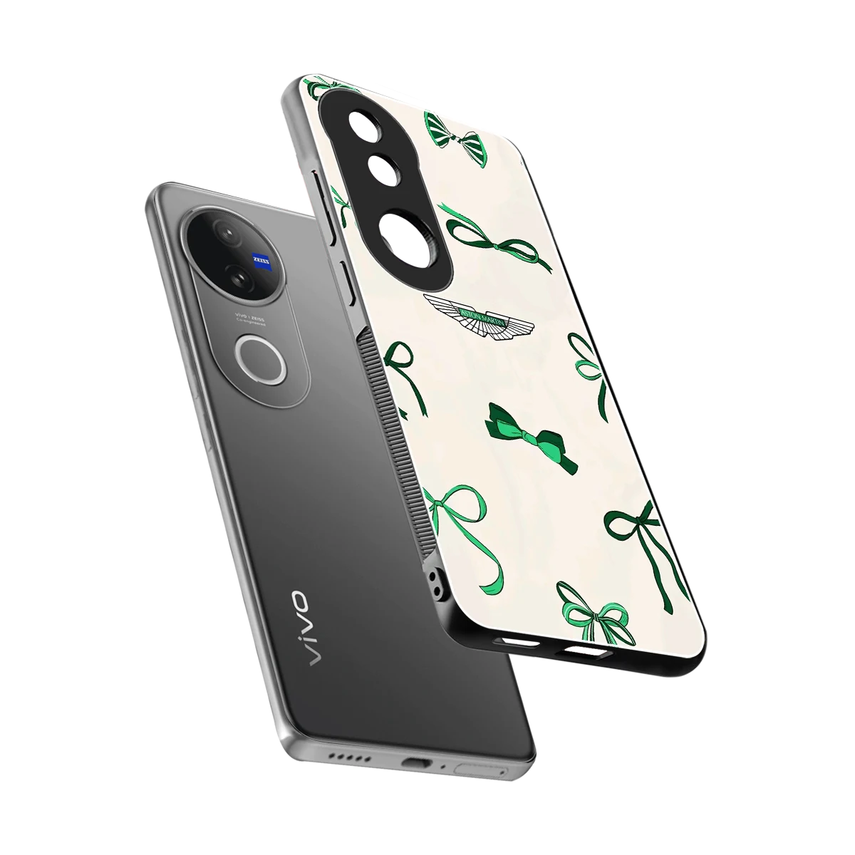 AM X Bows sleek vivo v50 cover with tempered glass back and TPU edges