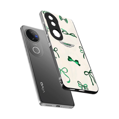 AM X Bows sleek vivo v50 cover with tempered glass back and TPU edges