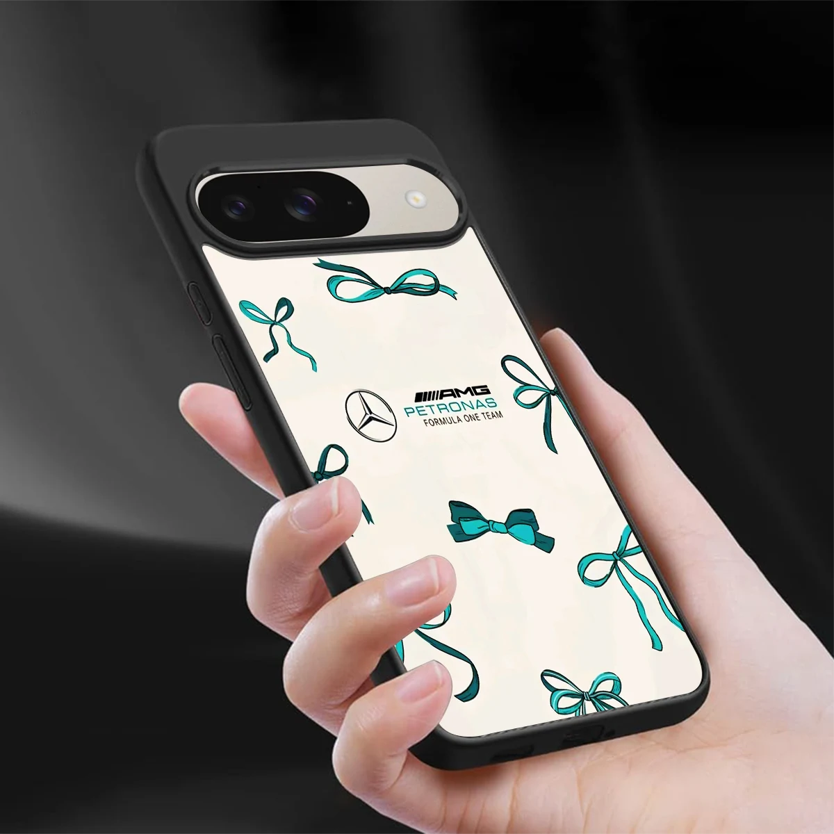 AMG X Bows sleek google pixel 9 cover with tempered glass back and TPU edges