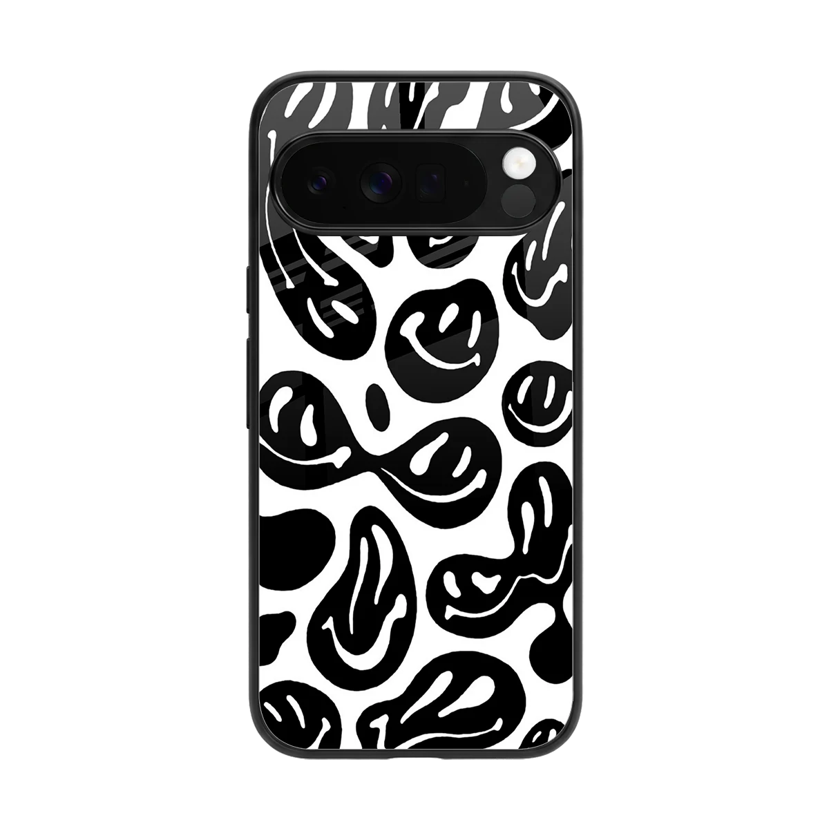 Acid Smiles BW back phone cover | glass case for google pixel 10 pro xl