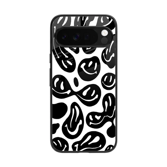 Acid Smiles BW back phone cover | glass case for google pixel 10 pro xl