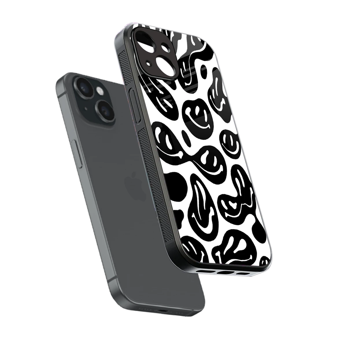 Acid Smiles BW sleek iphone 14 cover with tempered glass back and TPU edges