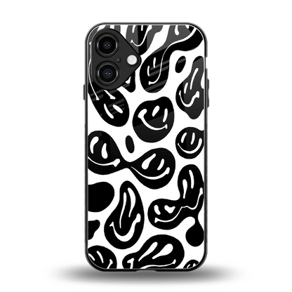 Acid Smiles BW back phone cover | glass case for iphone 16 plus