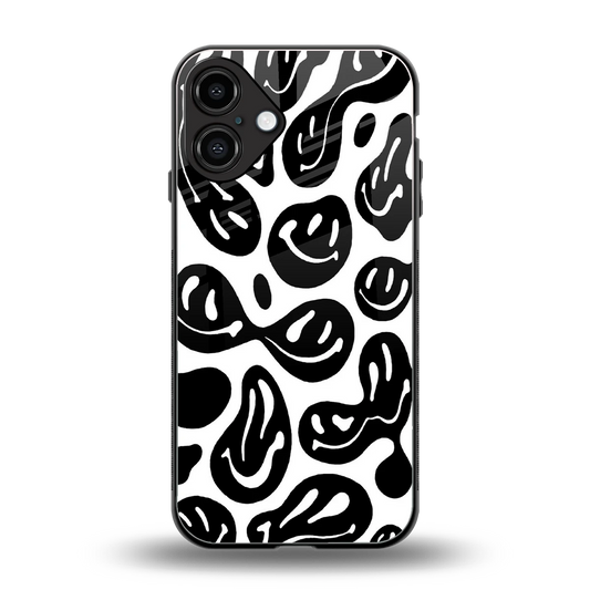 Acid Smiles BW back phone cover | glass case for iphone 16 plus