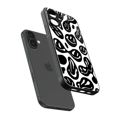 Acid Smiles BW sleek iPhone 16 cover with tempered glass back and TPU edges