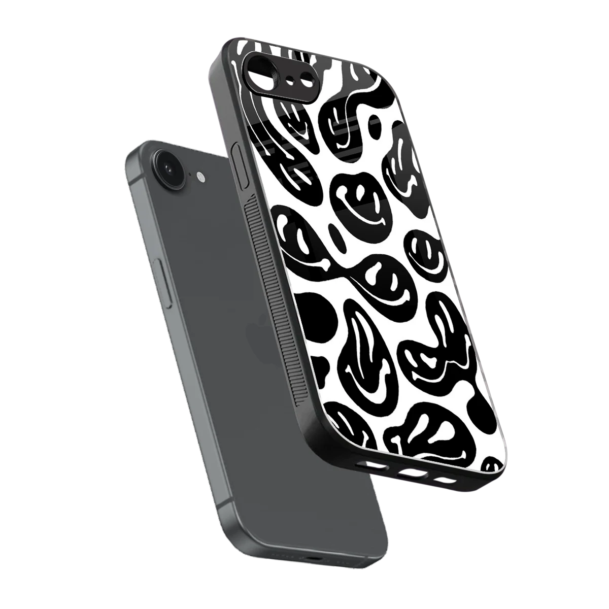 Acid Smiles BW sleek iphone 17e cover with tempered glass back and TPU edges