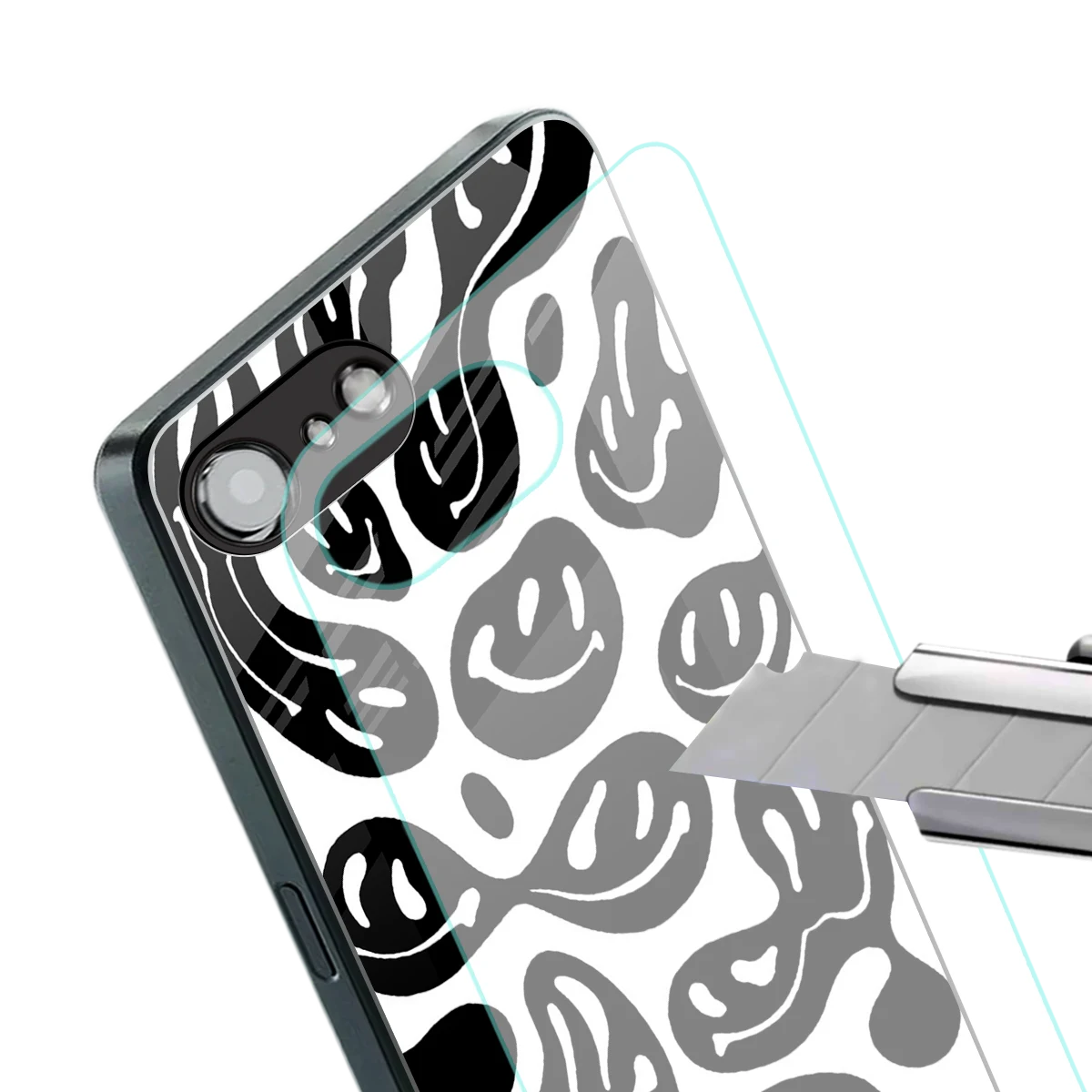 Acid Smiles BW stylish phone case for iphone 16e | glossy glass and slim fit