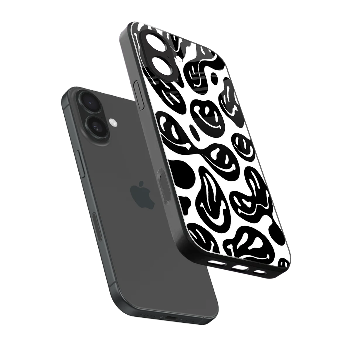 Acid Smiles BW sleek iphone 17 cover with tempered glass back and TPU edges