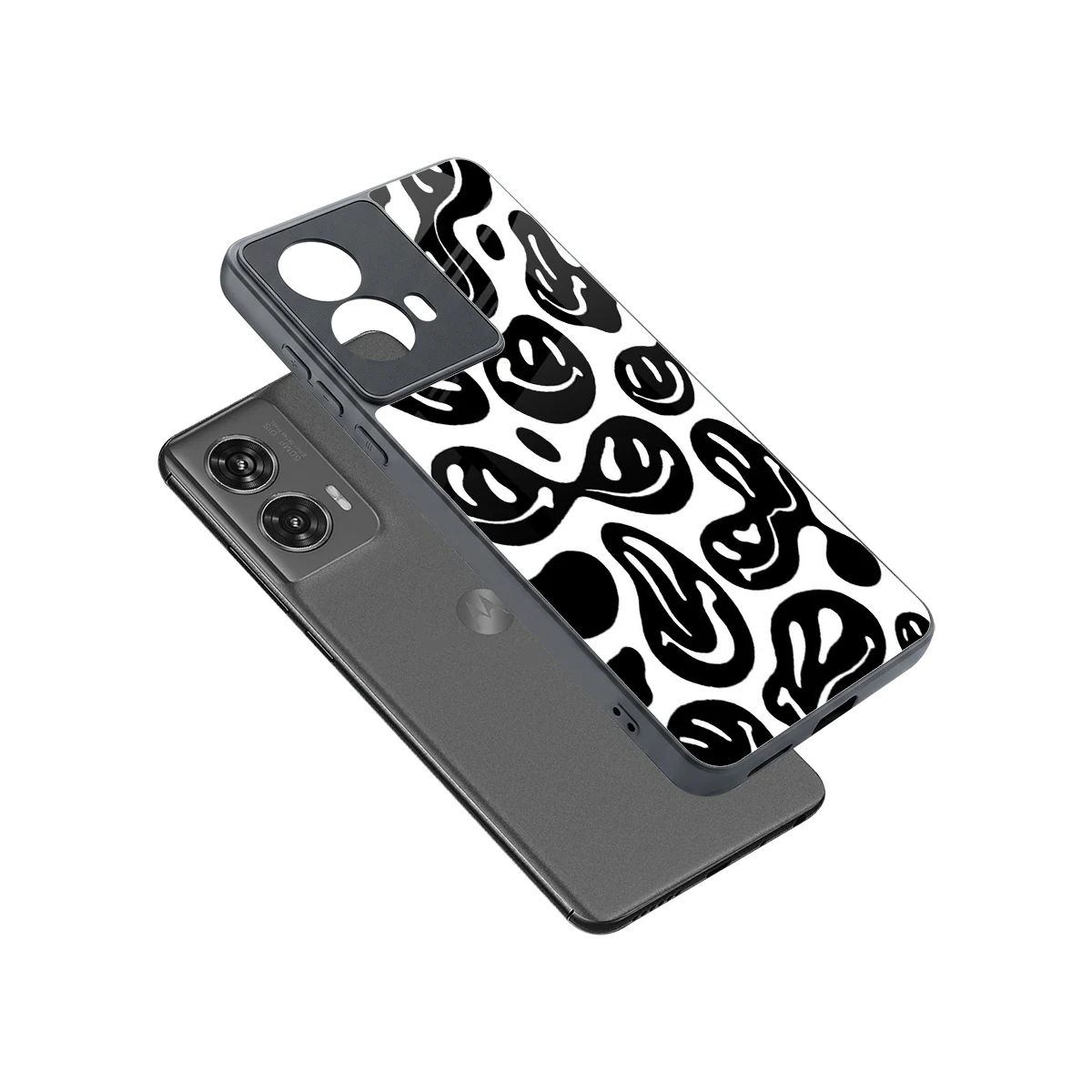 Acid Smiles BW sleek motorola edge 50 fusion cover with tempered glass back and TPU edges