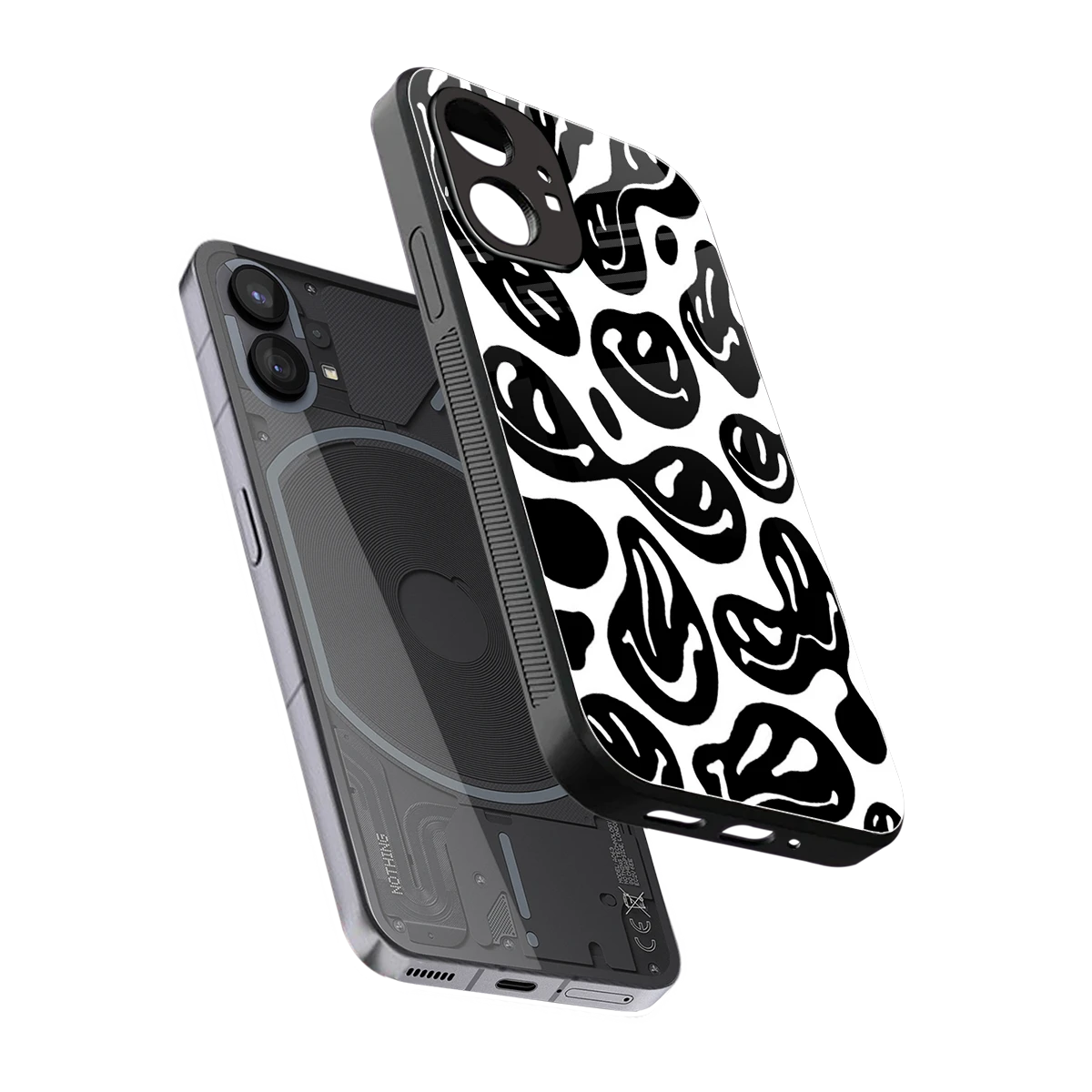 Acid Smiles BW sleek nothing phone 1 cover with tempered glass back and TPU edges