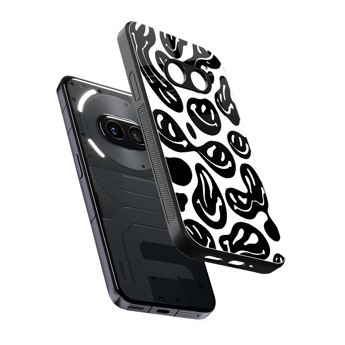 Acid Smiles BW sleek nothing phone 2a cover with tempered glass back and TPU edges