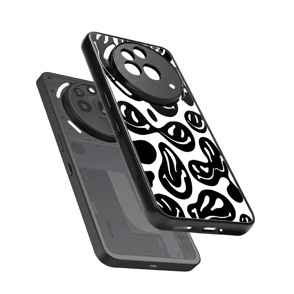 Acid Smiles BW sleek nothing phone 3a pro cover with tempered glass back and TPU edges