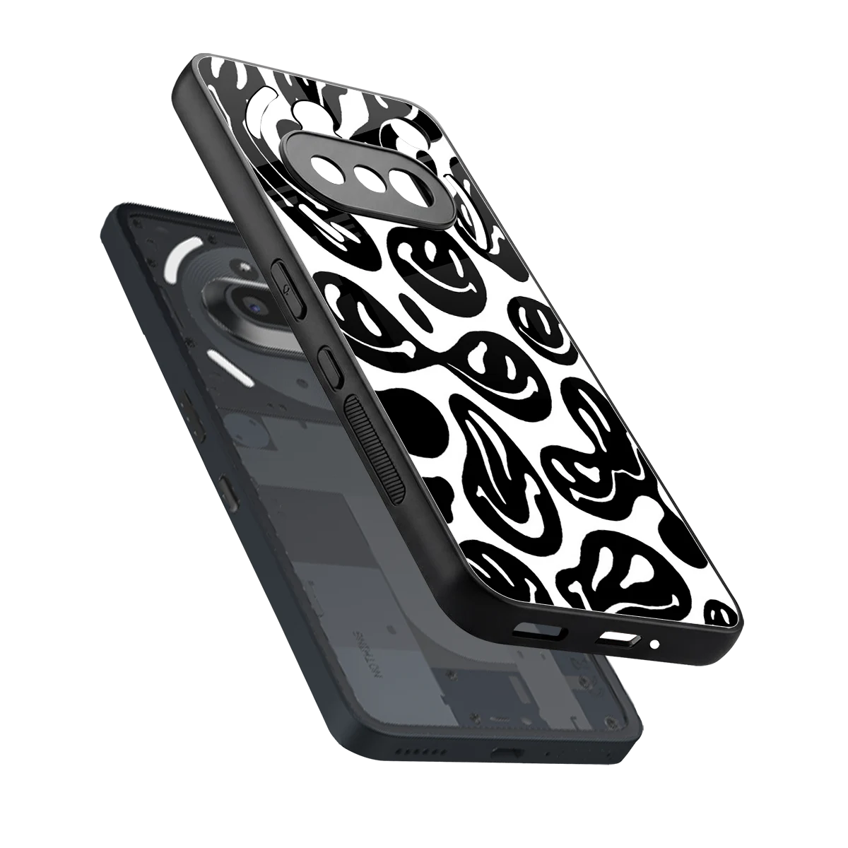 Acid Smiles BW sleek nothing phone 3a cover with tempered glass back and TPU edges