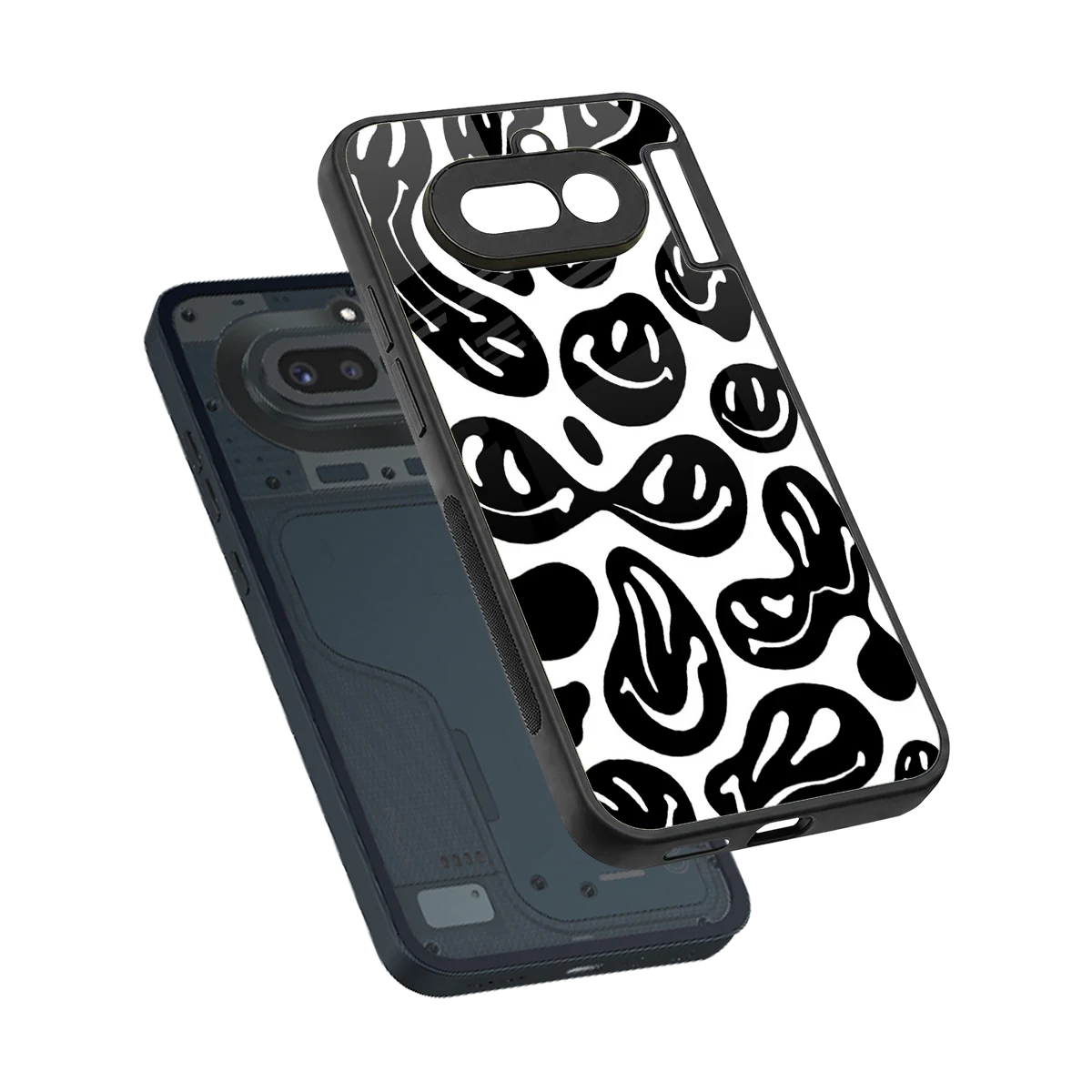 Acid Smiles BW sleek nothing phone 4a cover with tempered glass back and TPU edges