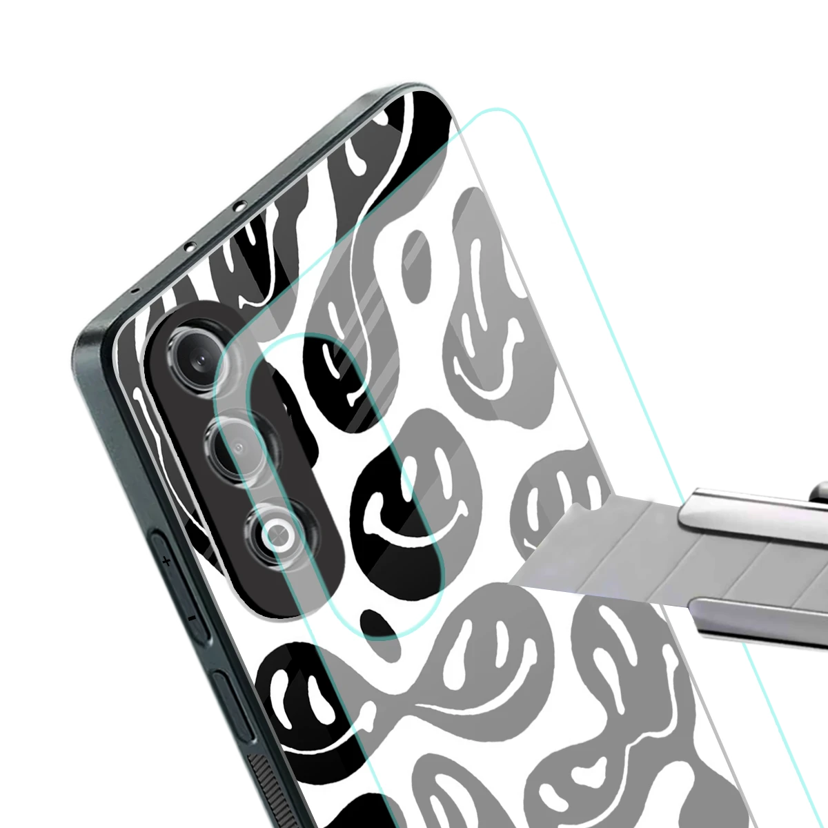 Acid Smiles BW stylish phone case for oneplus nord ce 4 | glossy glass and slim fit