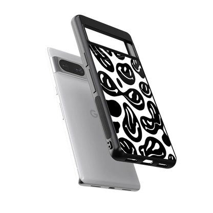 Acid Smiles BW sleek google pixel 8 cover with tempered glass back and TPU edges