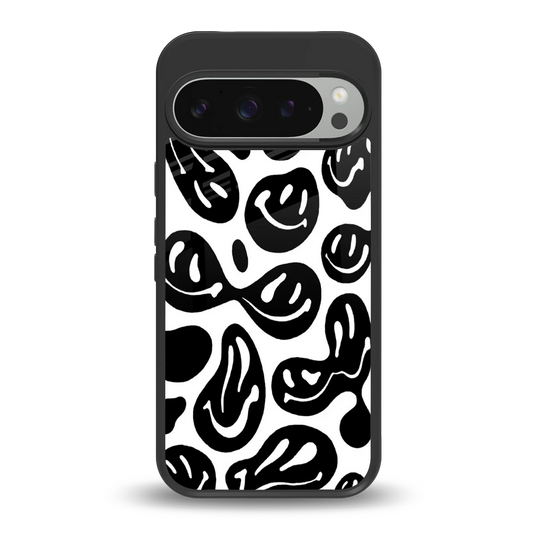 Acid Smiles BW back phone cover | glass case for google pixel 9 pro xl