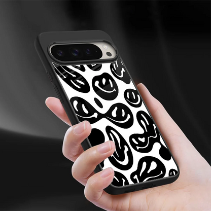 Acid Smiles BW sleek google pixel 9 pro xl cover with tempered glass back and TPU edges