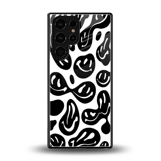 Acid Smiles BW back phone cover | glass case for samsung galaxy s25 ultra
