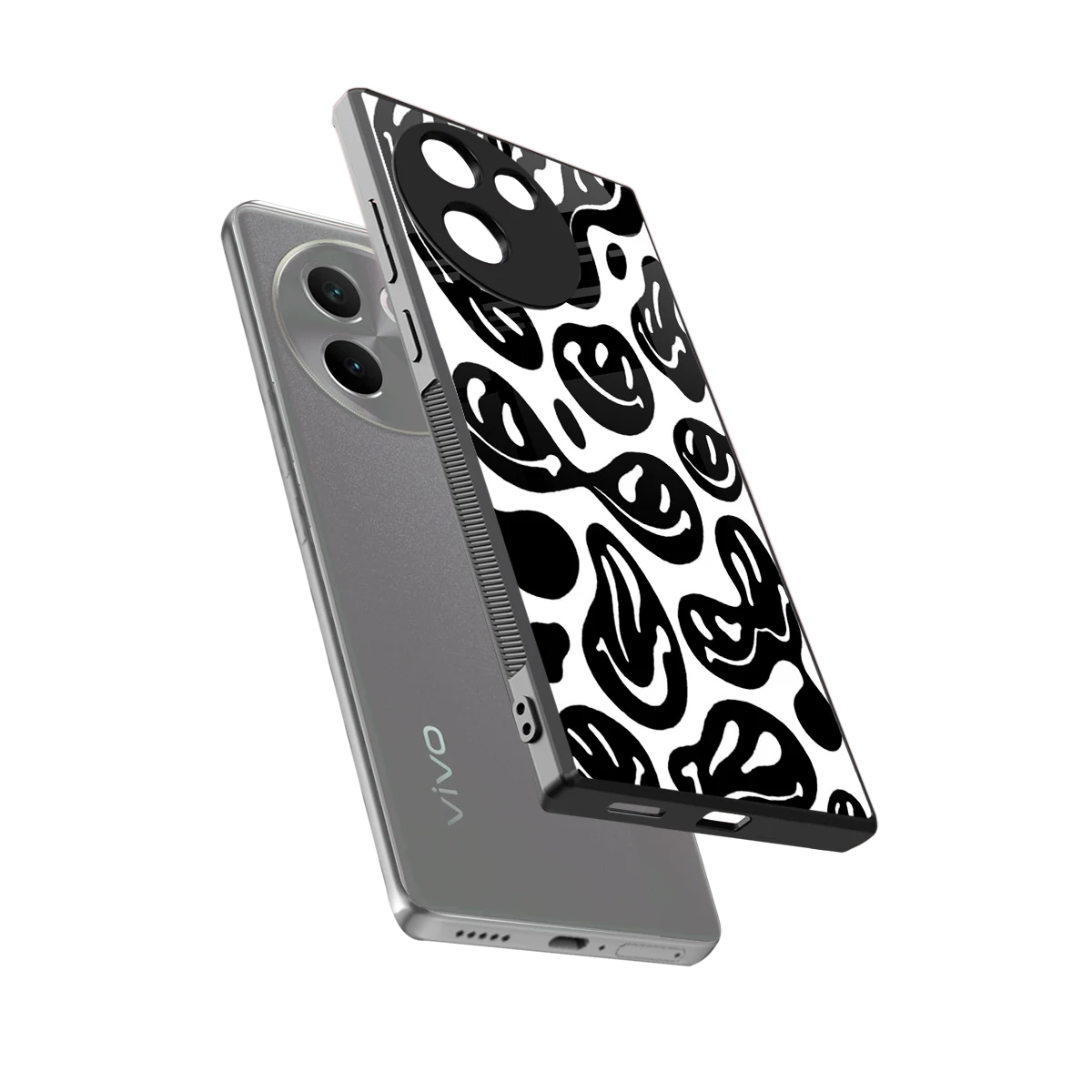 Acid Smiles BW sleek vivo v30e cover with tempered glass back and TPU edges