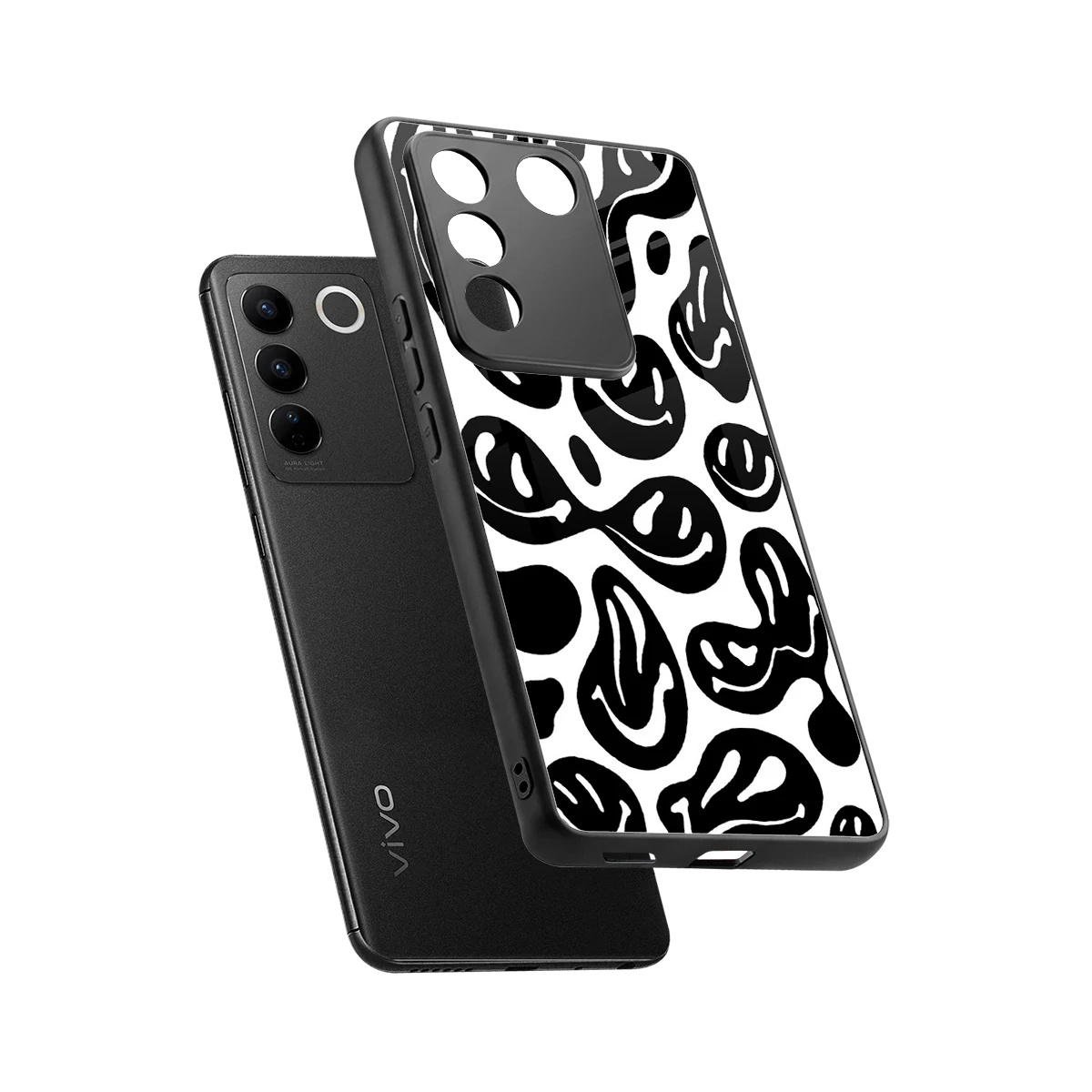 Acid Smiles BW sleek vivo v27 5g cover with tempered glass back and TPU edges